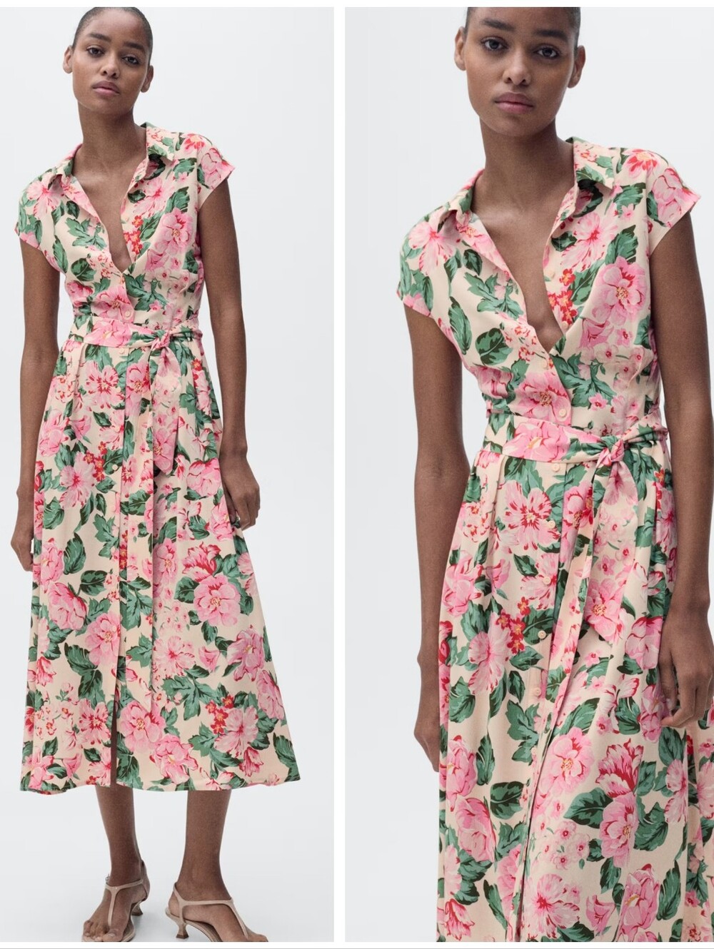 MANGO Floral Belted Dress